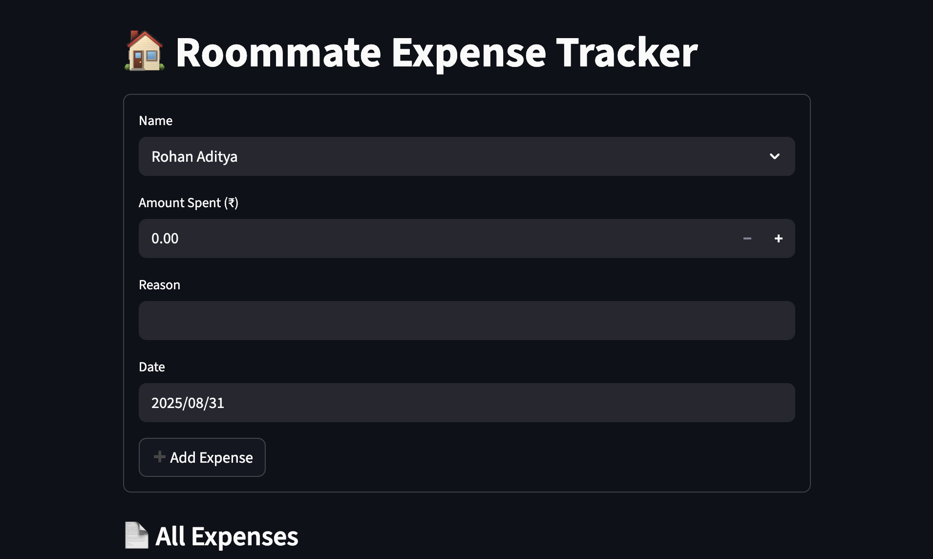 Room Expenses Tracker